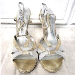 Nina Gaticus Women's Platino Leather Open Toe Slingback High Heels - Size 9